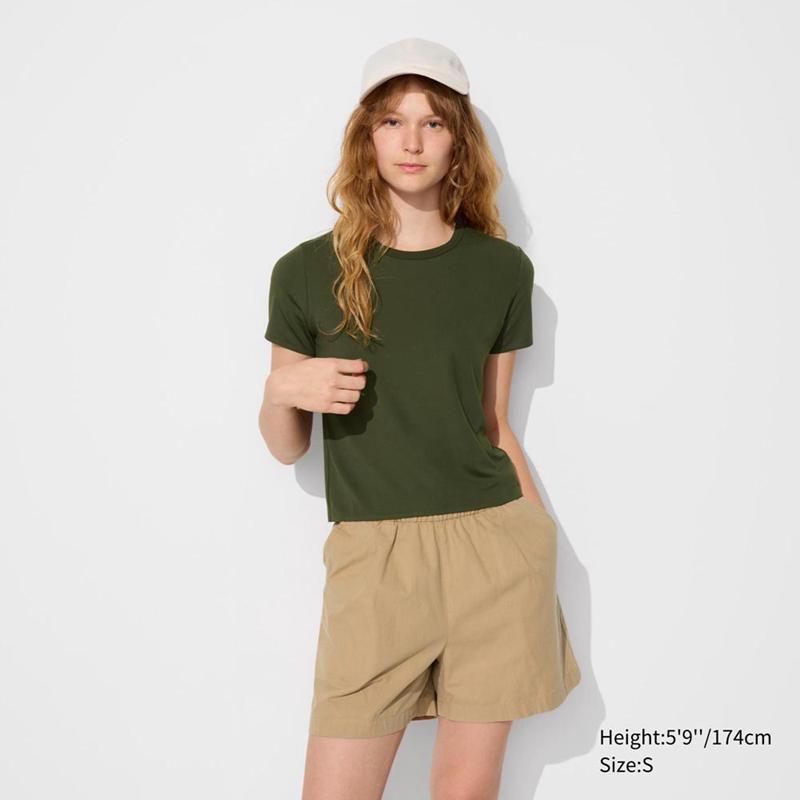 Uniqlo Ultra Stretch AIRism Women T-Shirts Dark Green  US |  WRTE-74803