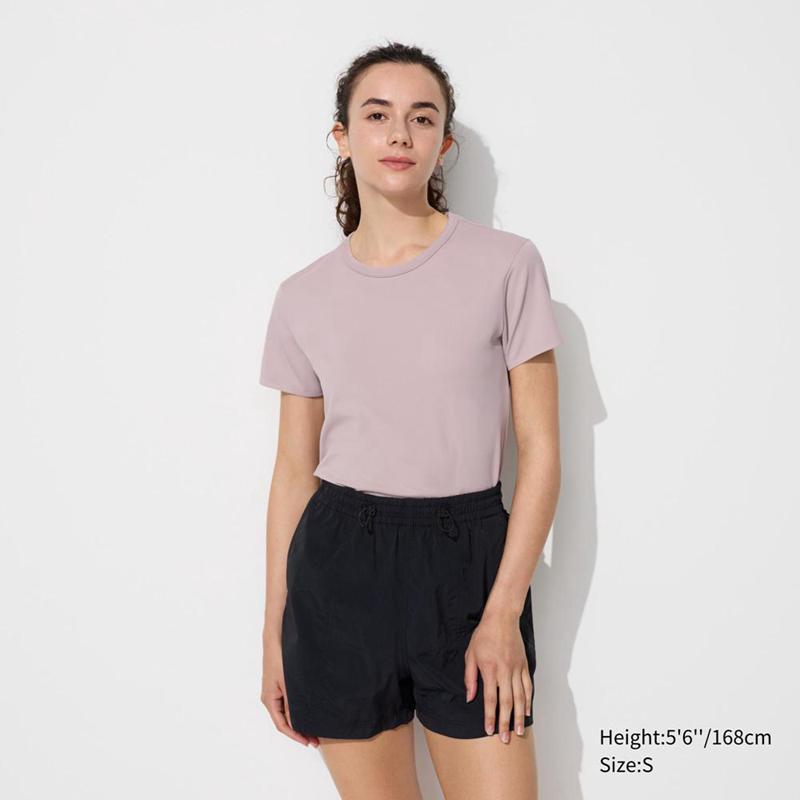 Uniqlo Ultra Stretch AIRism Women T-Shirts Pink  US |  FKEA-34861