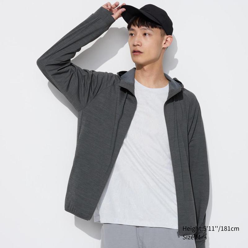 Uniqlo Ultra Stretch DRY-EX Zipped Men Hoodie Dark Grey  US |  UVQS-21657