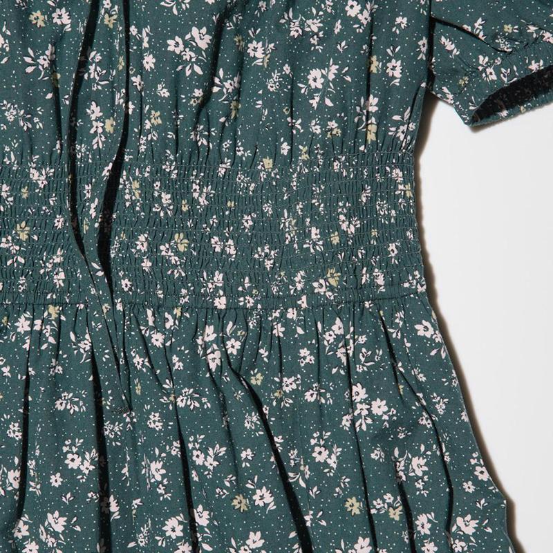 Uniqlo Volume Sleeve (Print) Women Dress Green  US |  OKHQ-92506