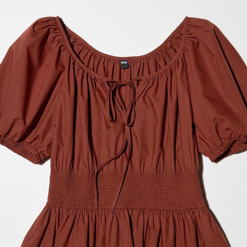 Uniqlo Volume Sleeve Women Dress Brown  US |  KBIT-41352