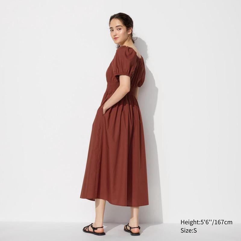 Uniqlo Volume Sleeve Women Dress Brown  US |  KBIT-41352