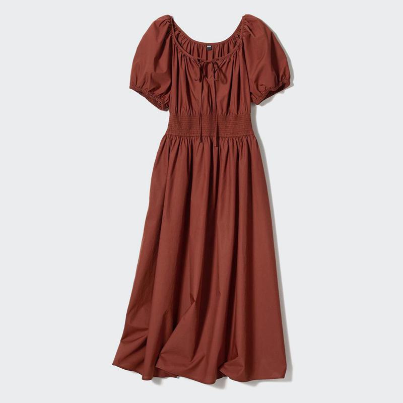 Uniqlo Volume Sleeve Women Dress Brown  US |  KBIT-41352