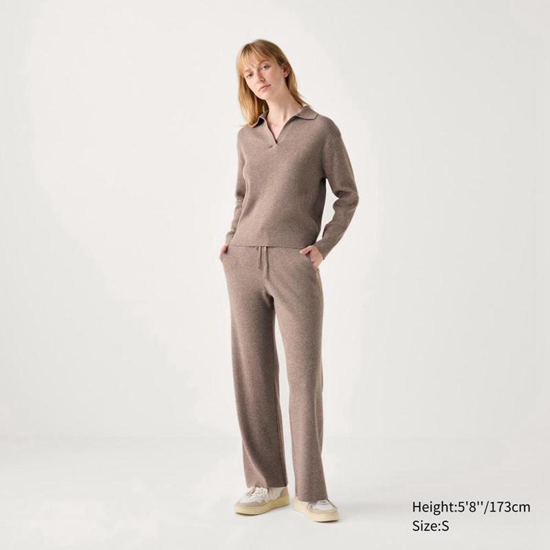 Uniqlo Washable Knit Ribbed (Long) Women Trousers Khaki  US |  QNBP-20579