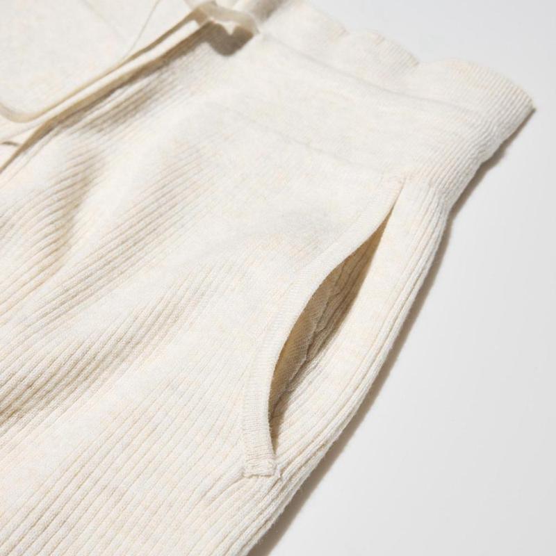 Uniqlo Washable Knit Ribbed (Long) Women Trousers Natural  US |  HBSR-90425