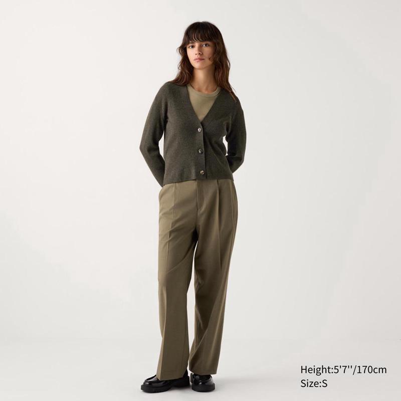 Uniqlo Washable Knit Ribbed Women Cardigan Khaki  US |  YEWS-39608