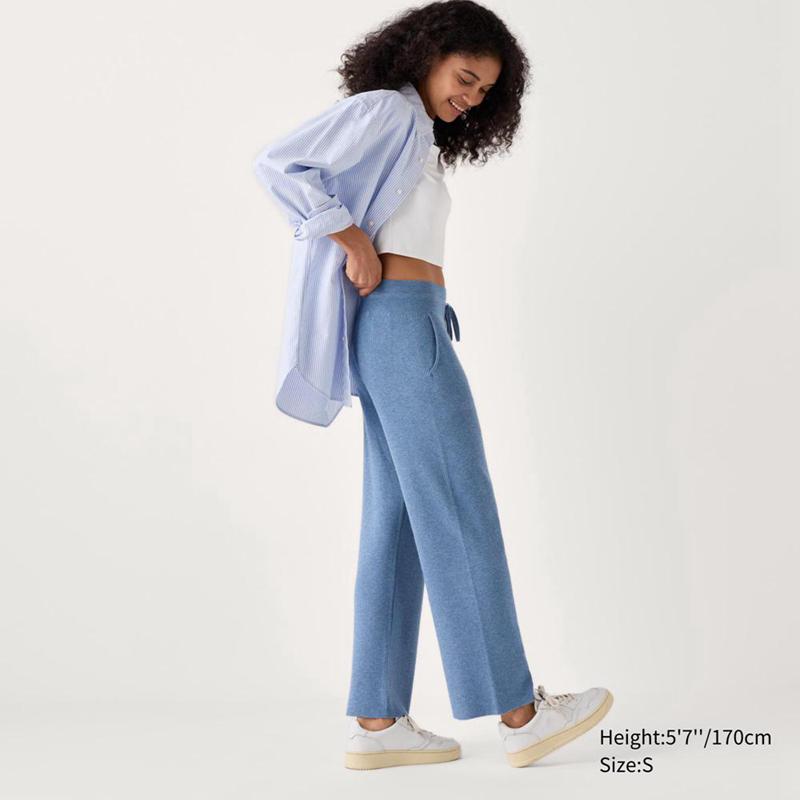 Uniqlo Washable Knit Ribbed Women Trousers Blue  US |  YQJR-98723