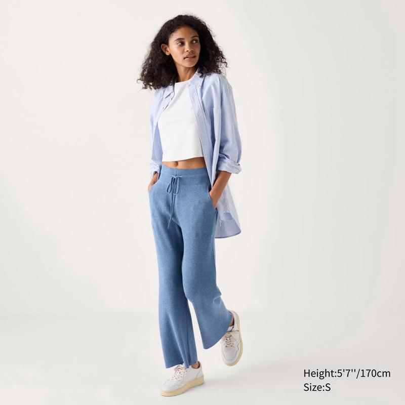 Uniqlo Washable Knit Ribbed Women Trousers Blue  US |  YQJR-98723