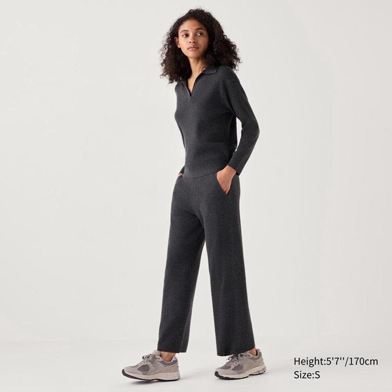 Uniqlo Washable Knit Ribbed Women Trousers Dark Grey  US |  DXUZ-35960