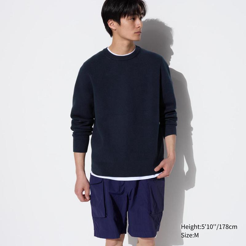 Uniqlo Washable Milano Ribbed Crew Neck Men Jumper Navy  US |  YFEG-35284