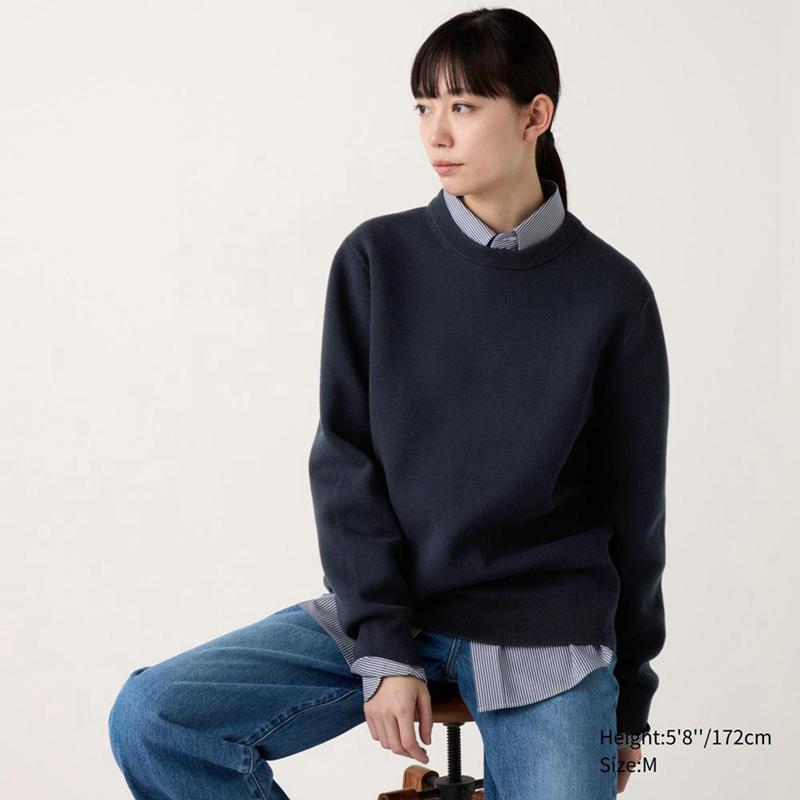 Uniqlo Washable Milano Ribbed Crew Neck Men Jumper Off White  US |  HPJM-07348