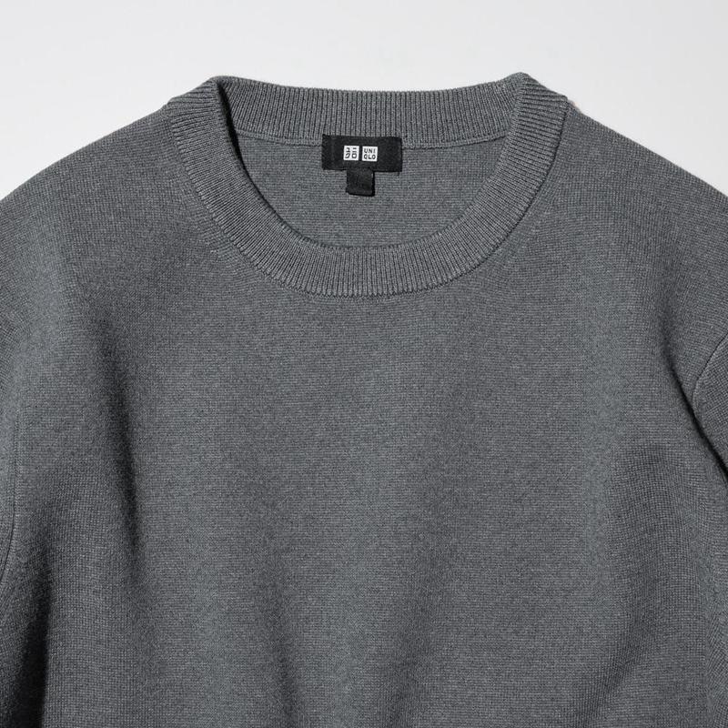 Uniqlo Washable Milano Ribbed Crew Neck Men Jumper Off White  US |  HPJM-07348