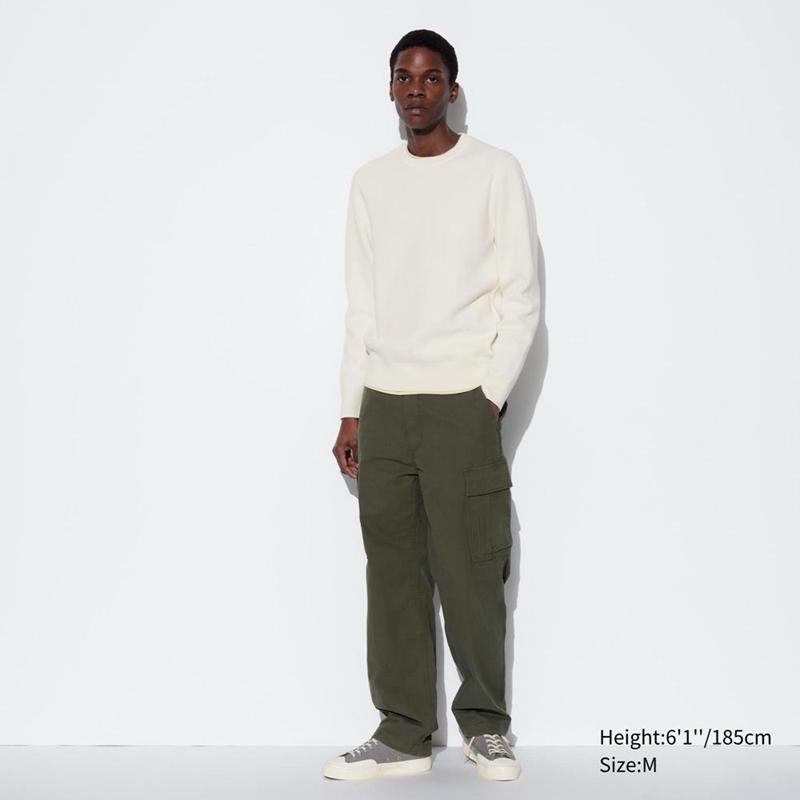 Uniqlo Washable Milano Ribbed Crew Neck Men Jumper Off White  US |  XMKW-68073