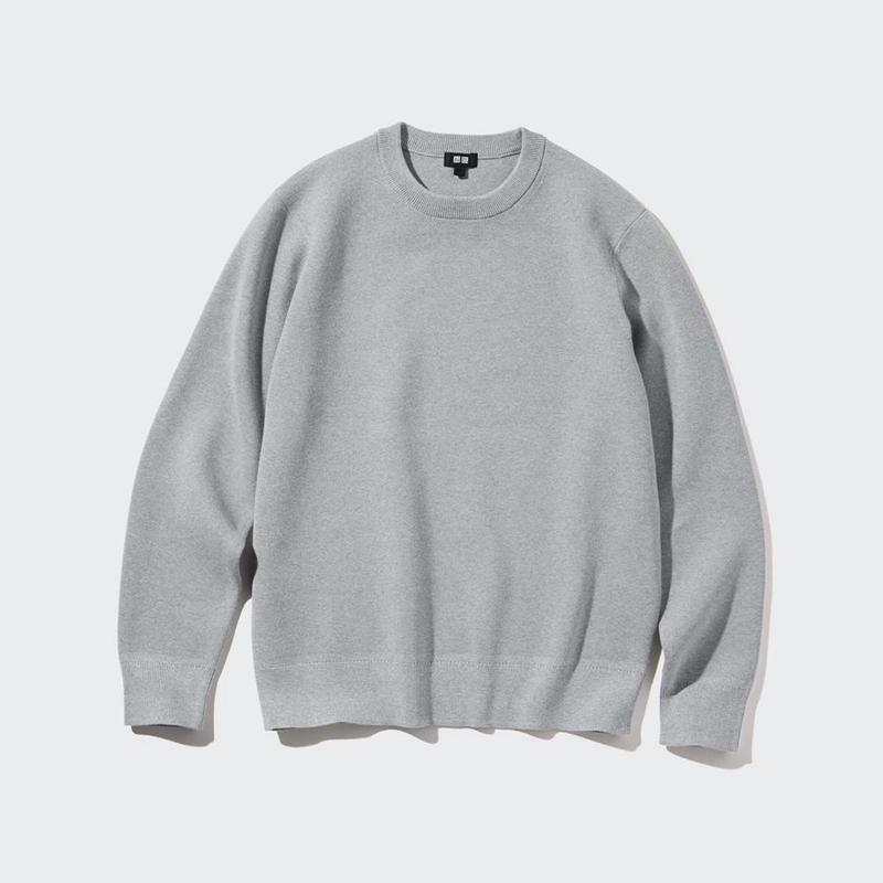 Uniqlo Washable Milano Ribbed Crew Neck Men Jumper Off White  US |  XMKW-68073