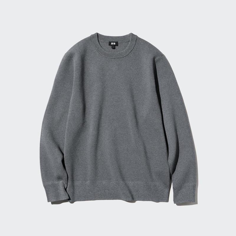 Uniqlo Washable Milano Ribbed Crew Neck Men Jumper Grey  US |  TSPE-93471