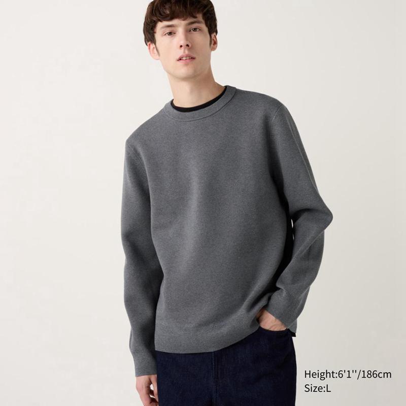 Uniqlo Washable Milano Ribbed Crew Neck Men Jumper Grey  US |  TSPE-93471