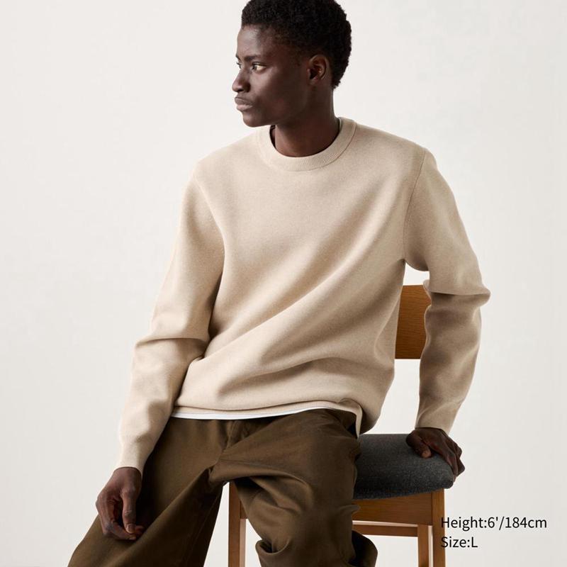 Uniqlo Washable Milano Ribbed Crew Neck Men Jumper Beige  US |  PSLR-37654