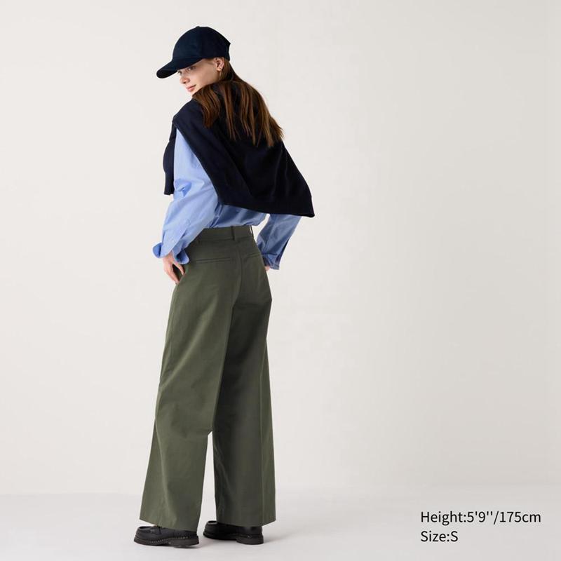 Uniqlo Wide Chino (Long) Women Trousers Beige  US |  JFQG-51709