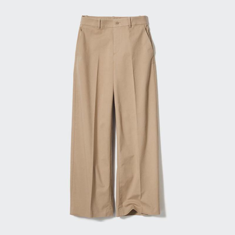 Uniqlo Wide Chino (Long) Women Trousers Beige  US |  JFQG-51709