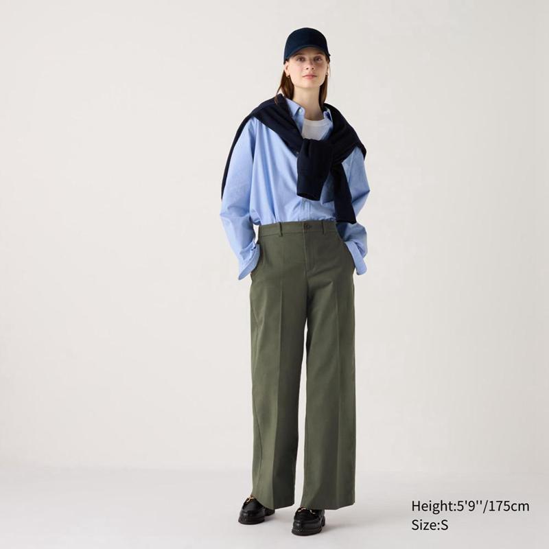 Uniqlo Wide Chino (Long) Women Trousers Olive  US |  APJL-74213