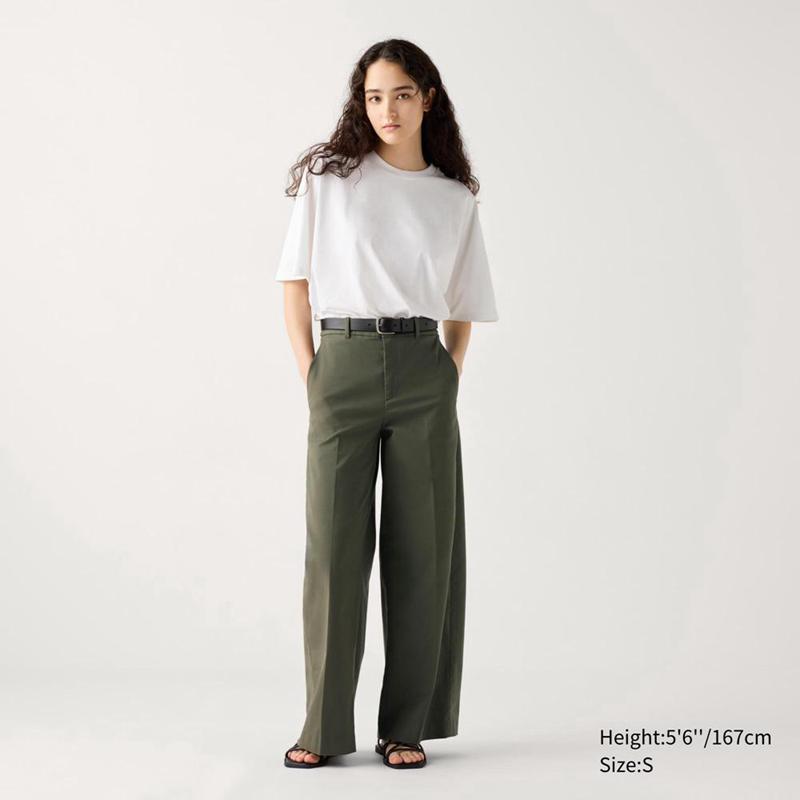 Uniqlo Wide Chino Women Trousers Olive  US |  MSWU-50497