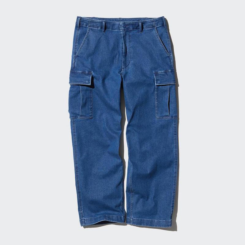 Uniqlo Wide Denim Cargo Men Trousers Blue  US |  LWQI-02367