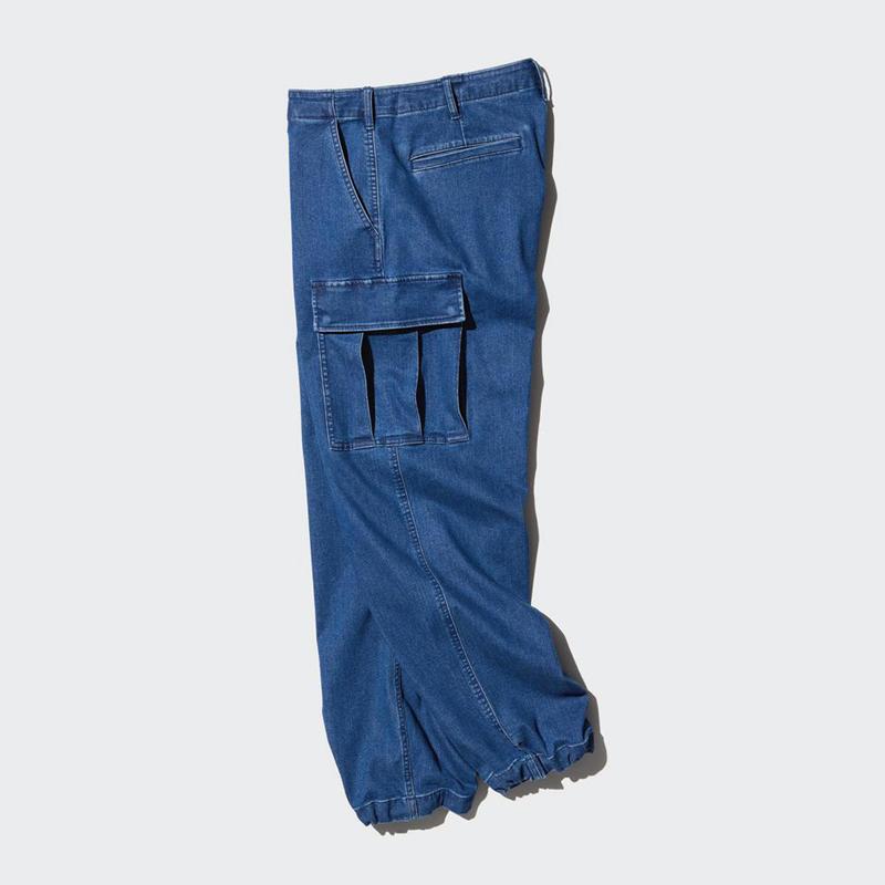 Uniqlo Wide Denim Cargo Men Trousers Blue  US |  LWQI-02367