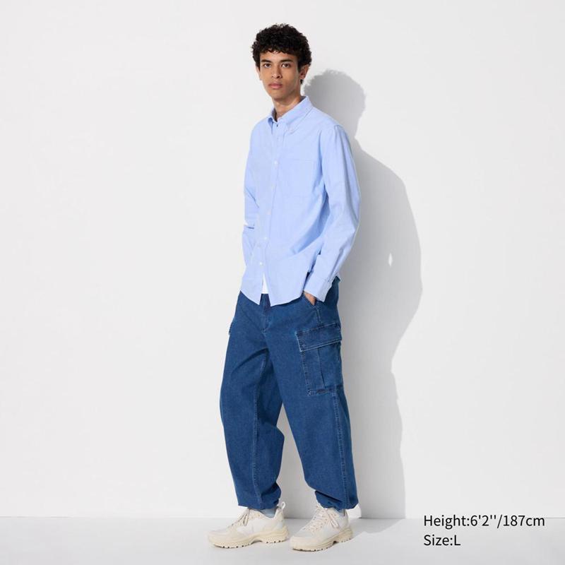 Uniqlo Wide Denim Cargo Men Trousers Blue  US |  LWQI-02367