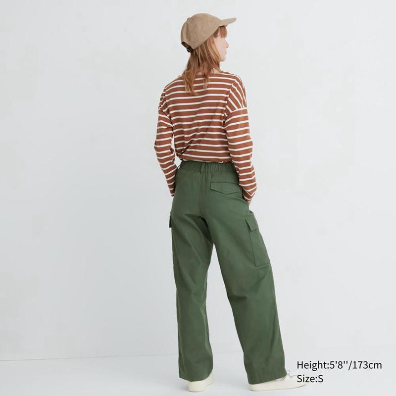 Uniqlo Wide Straight Cargo (Long) Women Trousers Green  US |  WMCG-42517