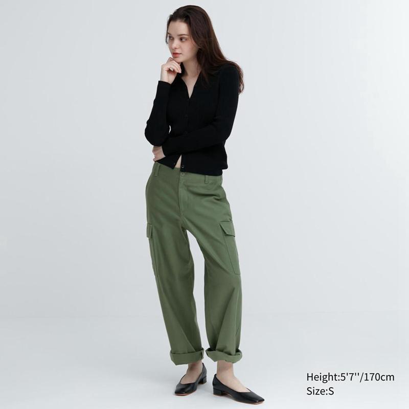 Uniqlo Wide Straight Cargo Women Trousers Natural  US |  KNOP-20865