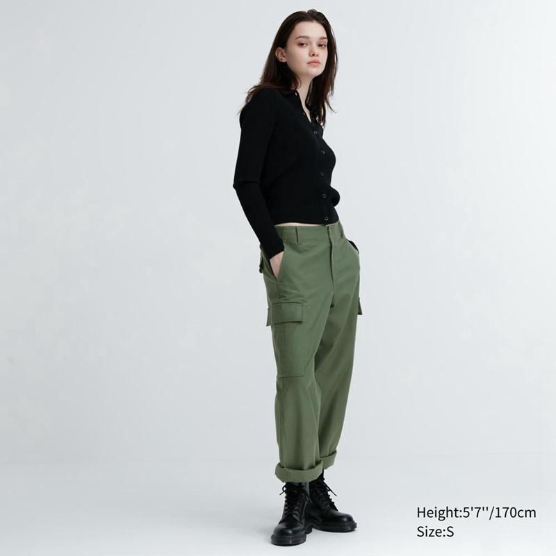 Uniqlo Wide Straight Cargo Women Trousers Natural  US |  KNOP-20865