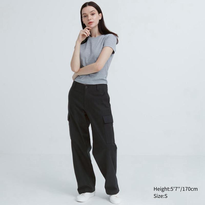 Uniqlo Wide Straight Cargo Women Trousers Natural  US |  KNOP-20865