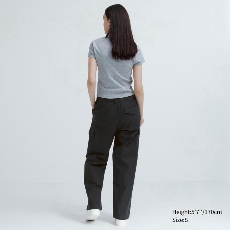 Uniqlo Wide Straight Cargo Women Trousers Natural  US |  KNOP-20865