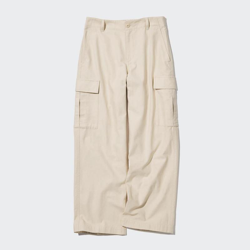 Uniqlo Wide Straight Cargo Women Trousers Natural  US |  KNOP-20865