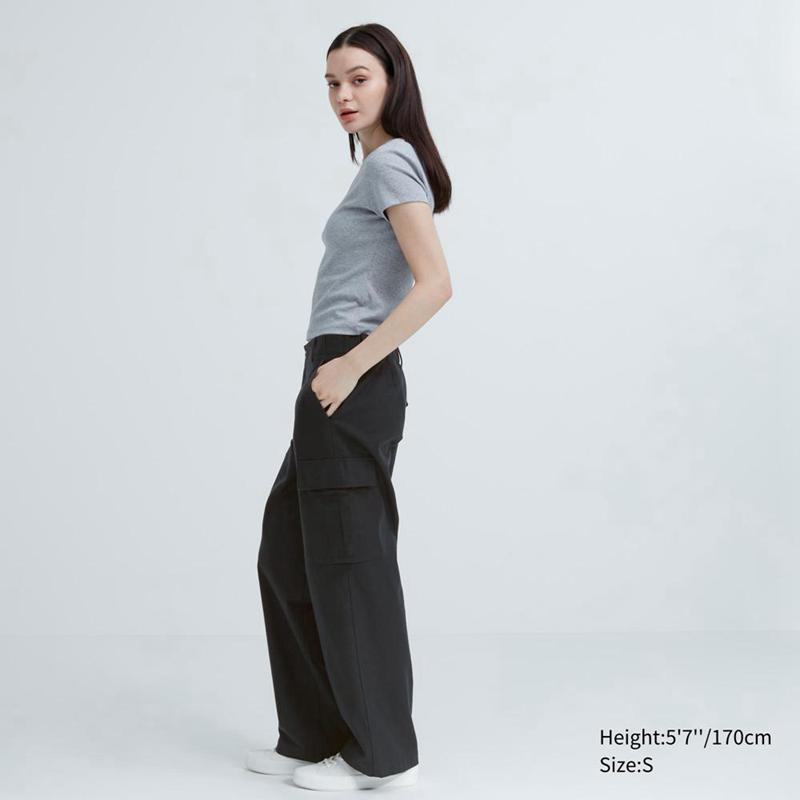 Uniqlo Wide Straight Cargo Women Trousers Dark Grey  US |  RYAX-13049