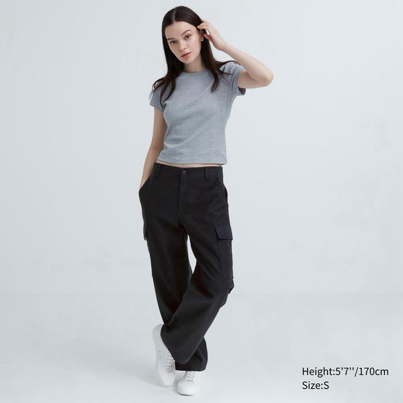 Uniqlo Wide Straight Cargo Women Trousers Dark Grey  US |  RYAX-13049