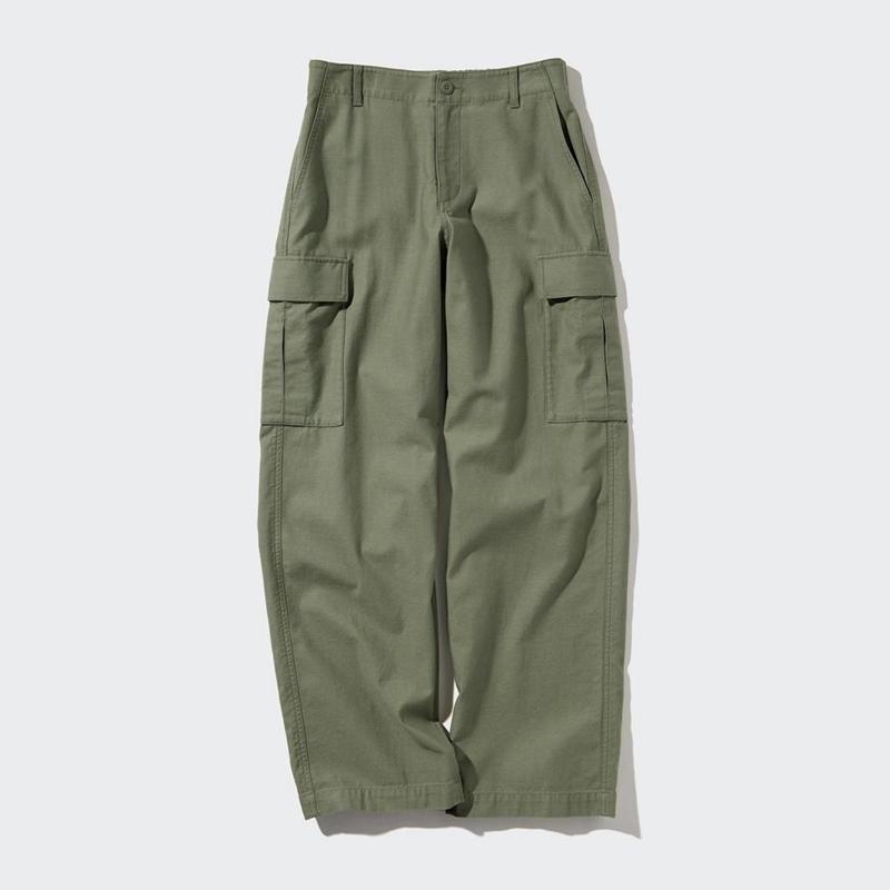 Uniqlo Wide Straight Leg Cargo (Long) Women Trousers Olive  US |  WDOY-16850