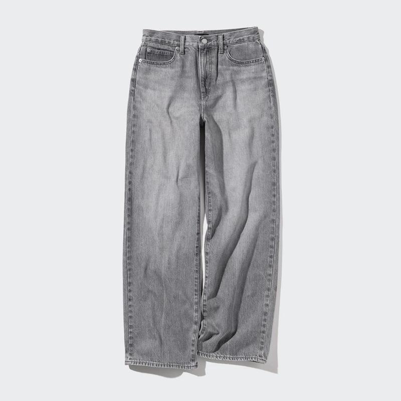 Uniqlo Wide Straight Women Jeans Grey  US |  SDGY-37560