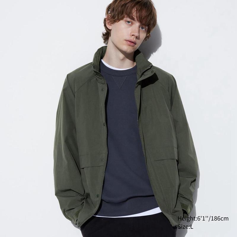 Uniqlo Windproof Stand Collar Blouson Men Jackets Olive  US |  AZCV-90812