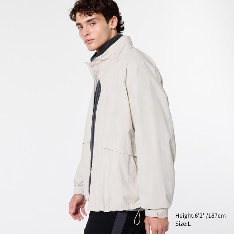 Uniqlo Windproof Stand Collar Blouson Men Jackets Off White  US |  QFEK-09826