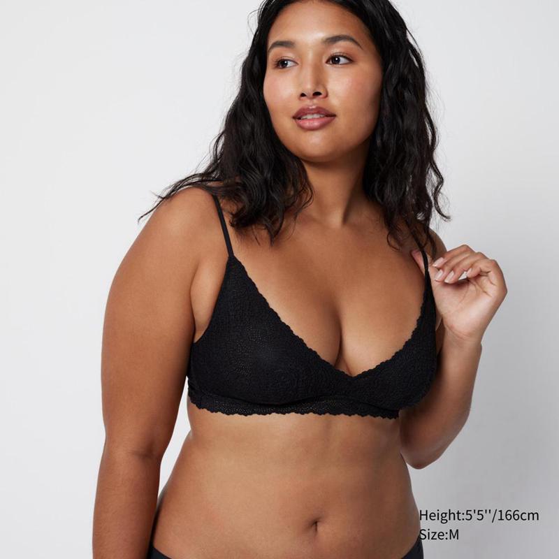 Uniqlo Wireless (No Cup, Stretch Lace) Women Bras Black  US |  YQWF-08357