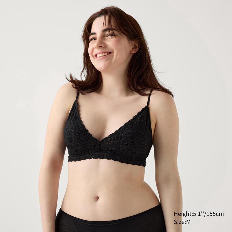 Uniqlo Wireless (Stretch Lace, No Cup) Women Bras Black  US |  OTZK-84531