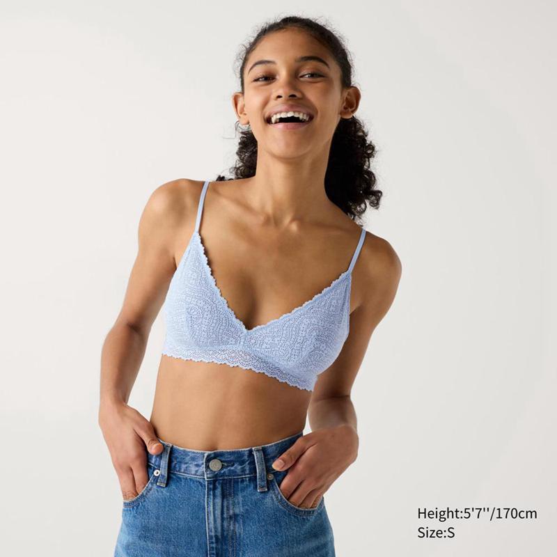 Uniqlo Wireless (Stretch Lace, No Cup) Women Bras Light Blue  US |  LBWK-95784