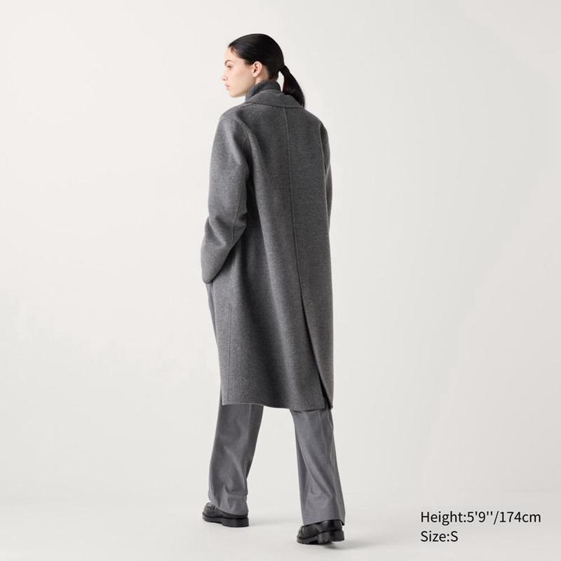 Uniqlo Wool Blend Chester Long Women Coats Black  US |  DMIP-20846