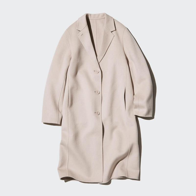 Uniqlo Wool Blend Chester Long Women Coats Natural  US |  MZGR-41593