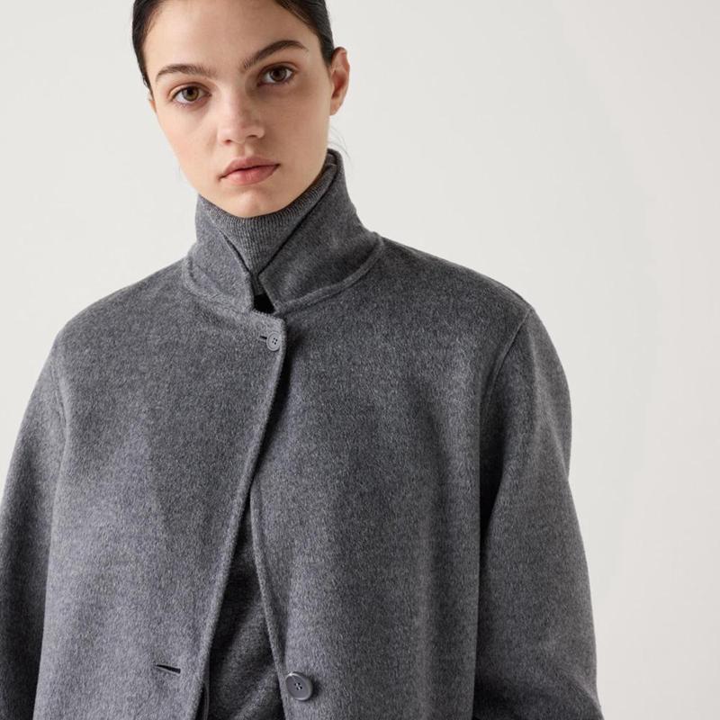 Uniqlo Wool Blend Chester Long Women Coats Grey  US |  RLSZ-01952