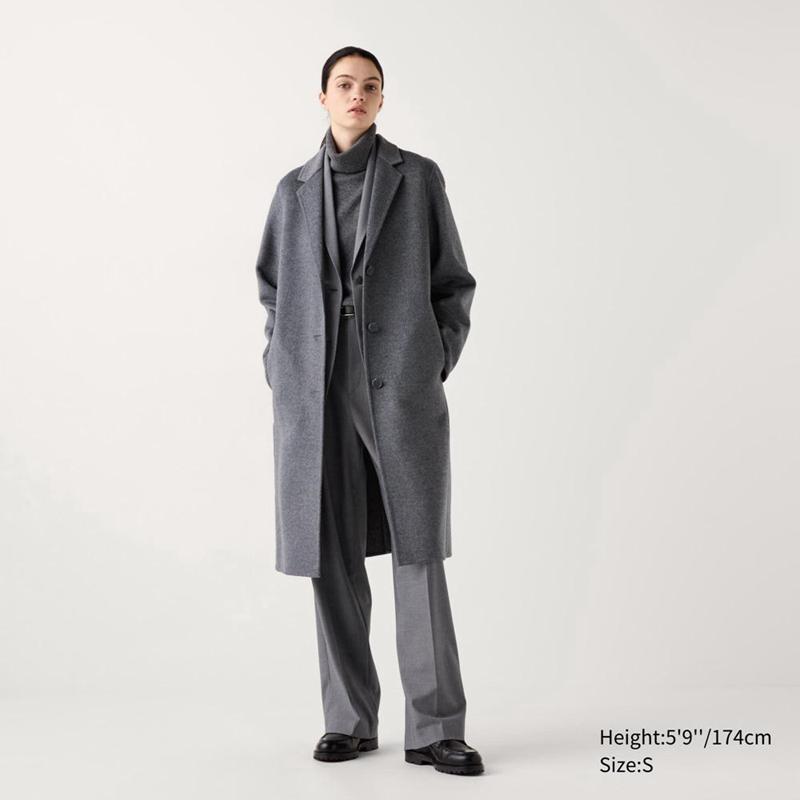 Uniqlo Wool Blend Chester Long Women Coats Grey  US |  RLSZ-01952