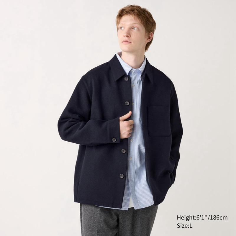 Uniqlo Wool Blend Men Jackets Navy  US |  DCMN-76312