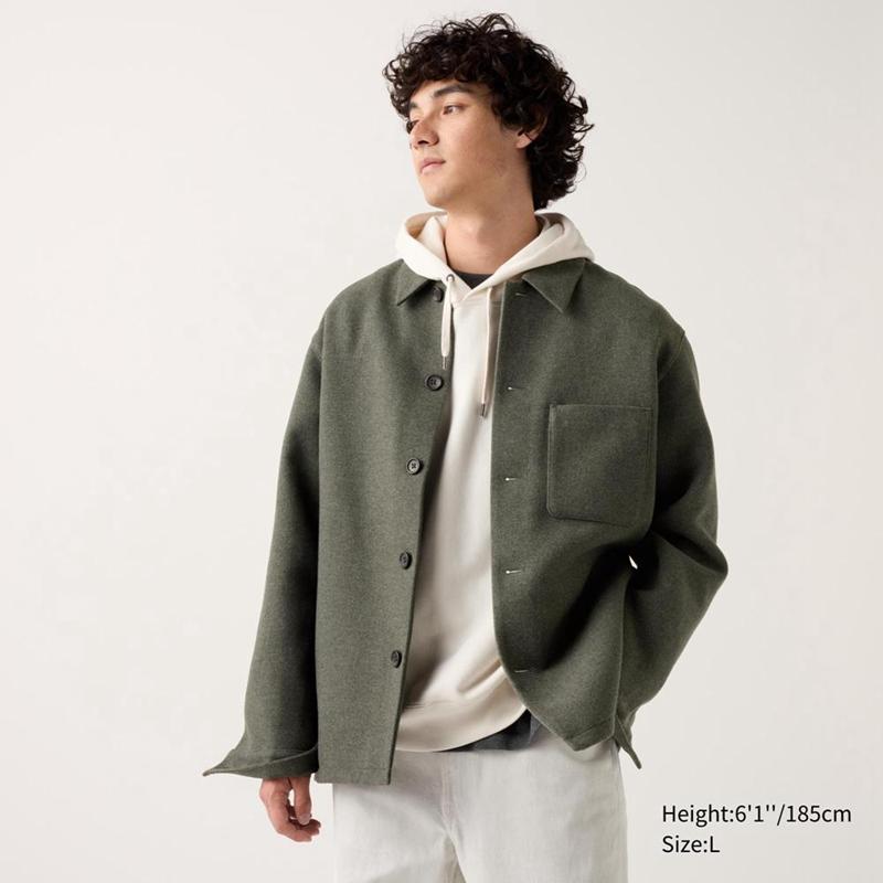 Uniqlo Wool Blend Men Jackets Olive  US |  DHIS-91478