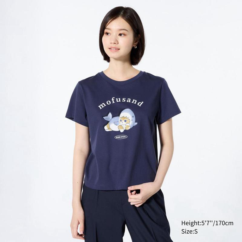 Uniqlo mofusand UT Graphic Women T-Shirts Navy  US |  SHAZ-74062